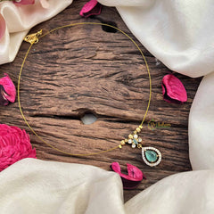 Vriksham Classic Pear Shape AD Stone Pendant Invisible Chain-Aqua Green-G20597