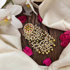 Vriksham Premium  Star Drop Floral Jada Billai- Red White & Green-Pearls-G21375