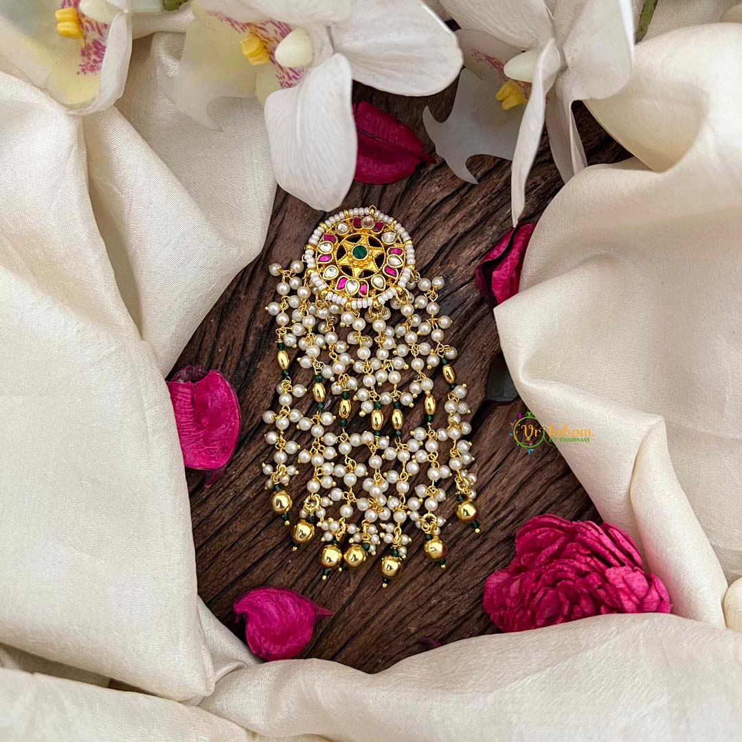 Vriksham Premium  Star Drop Floral Jada Billai- Red White & Green-Pearls-G21375