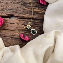 Vriksham Classic Pear Shape AD Stone Pendant Invisible Chain-Green-G20596