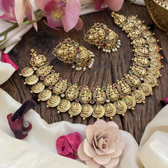 Vriksham Gold Look Alike Double Layer Lakshmi Coin Short Neckpiece-G16464