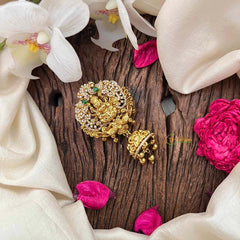 Vriksham Lakshmi AD Stone Style Jhumka Jada Billai-Green-Gold Bead-G21379