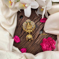 Vriksham Lakshmi AD Stone Style Jhumka Jada Billai-Green-Gold Bead-G21379