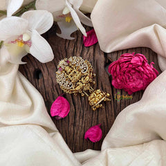 Vriksham Lakshmi AD Stone Style Jhumka Jada Billai-Red-Gold Bead-G21378