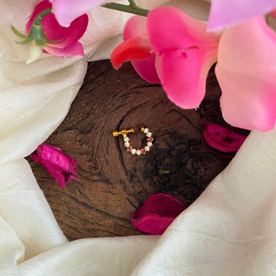 Red White AD Stone Nath / Nose pin-G13857