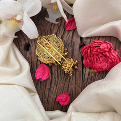 Vriksham Lakshmi AD Stone Style Jhumka Jada Billai-Red-Gold Bead-G21378