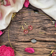 Vriksham Floral  Minakari Work Pendant Invisible Chain-Red-G20585