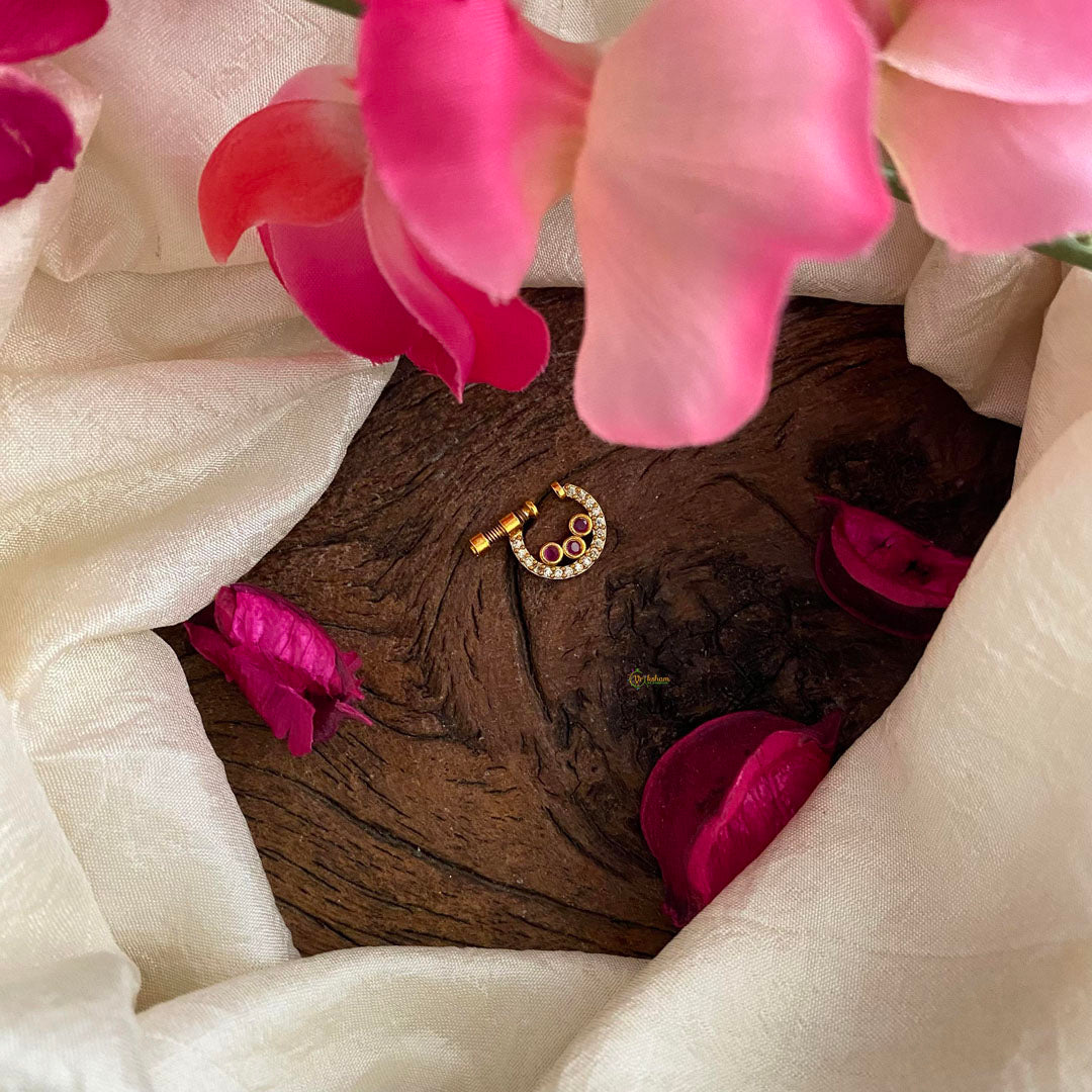 Gold Look Alike Red White AD Stone Nath / Nose pin-Round-G13753