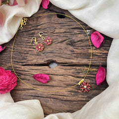 Vriksham Floral  Minakari Work Pendant Invisible Chain-Red-G20585