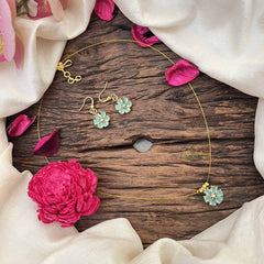 Vriksham Floral  Minakari Work Pendant Invisible Chain-Sky Color-G20587