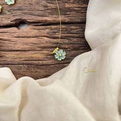 Vriksham Floral  Minakari Work Pendant Invisible Chain-Sky Color-G20587