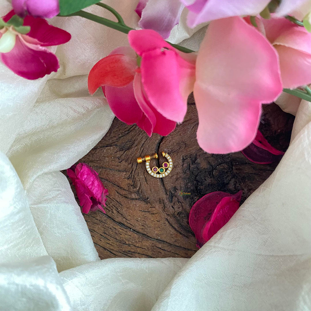 Gold Look Alike Red White Green AD Stone Nath / Nose pin-Round-G13754