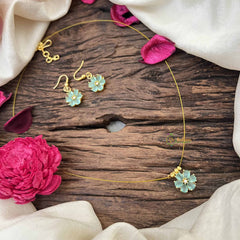 Vriksham Floral  Minakari Work Pendant Invisible Chain-Sky Color-G20587