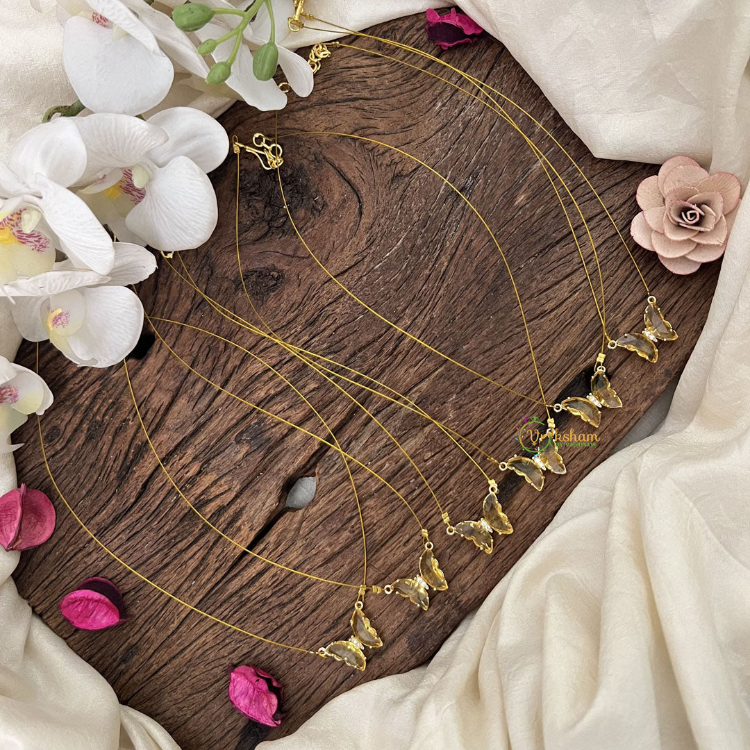 Vriksham Yellow Butterfly Pendant Invisible Chain-6 pieces Set-Return Gif-RG228