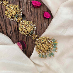 Vriksham Traditional Matte Gold Goddess Lakshmi Braid Accessory With Pearls Jada Billai-Green-Green Bead-G21380