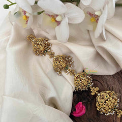 Vriksham Traditional Matte Gold Goddess Lakshmi Braid Accessory With Pearls Jada Billai-Green-Green Bead-G21380