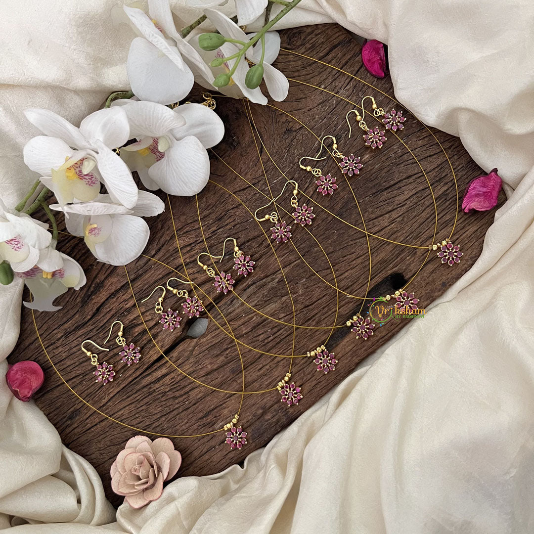 Vriksham Floral Red Stone Invisible Pendant Chain-6 pieces Set-Return Gif-RG232