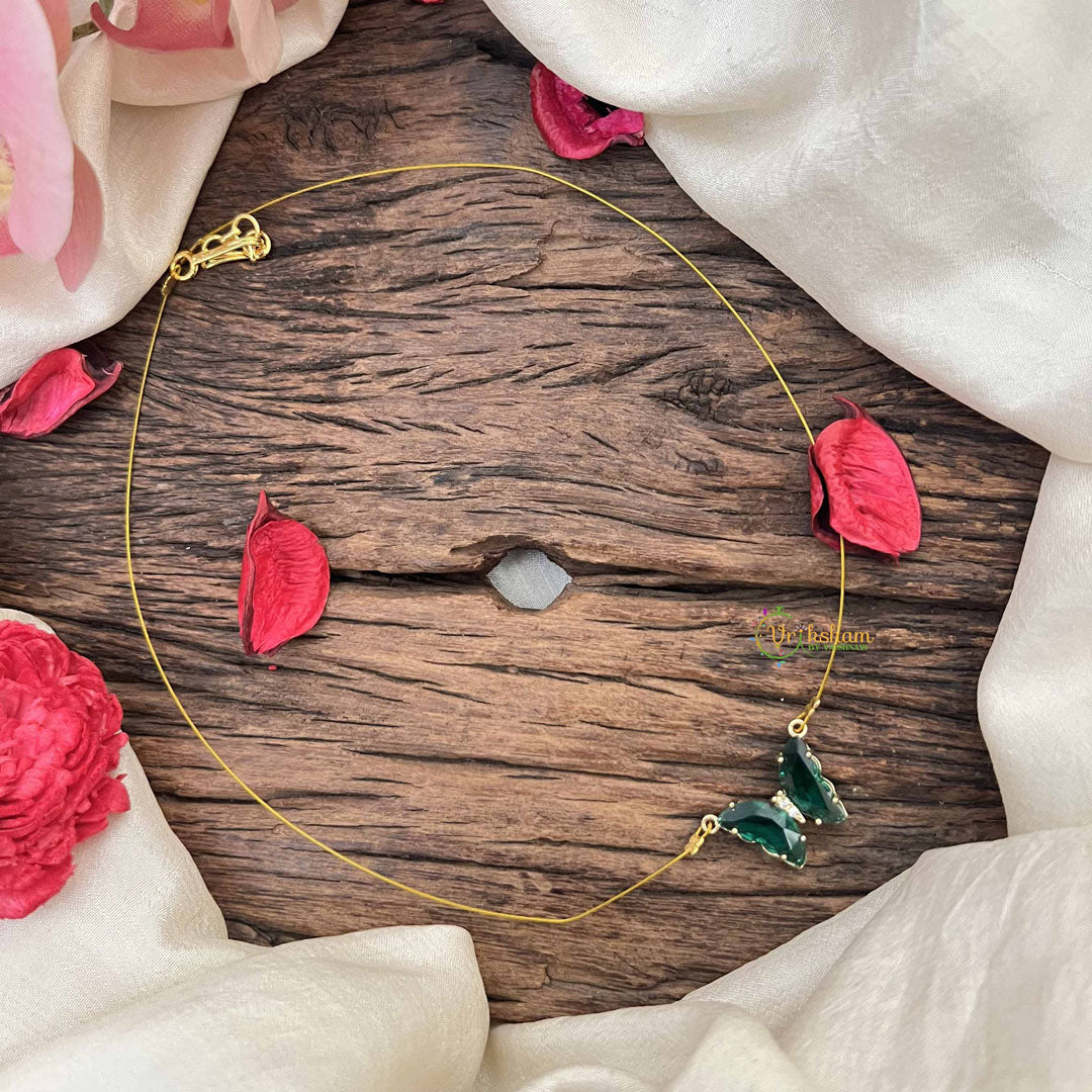 Vriksham Elegant Butterfly Pendant Invisible Chain-Green-G20590