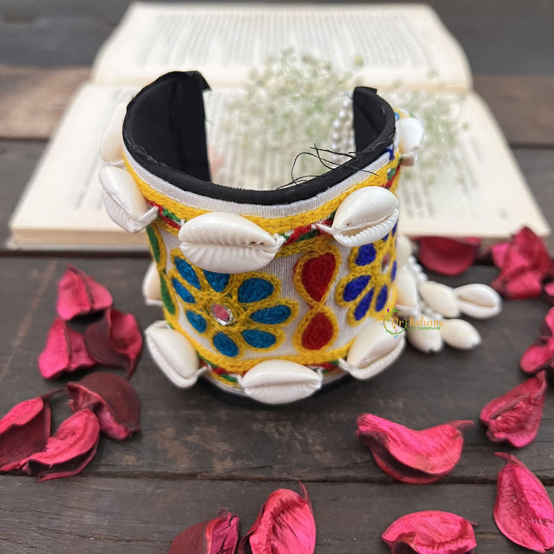Vriksham Phulkari Bloom Cowrie Shell Cuff Bracelet-S1036