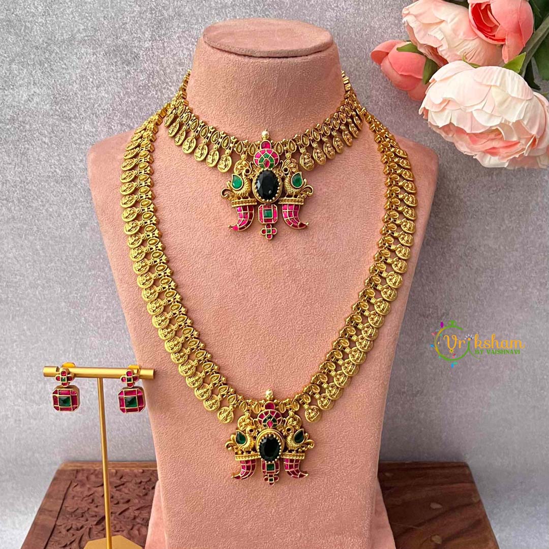 Vriksham Traditional Lakshmi Coin & Peacock Temple  Kundan Jadau Bridal Set-J4222