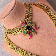 Vriksham Traditional Lakshmi Coin & Peacock Temple  Kundan Jadau Bridal Set-J4222