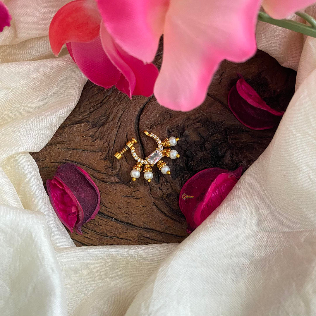 Premium White AD Stone Nath / Nose pin-Square-Pearl-G13841