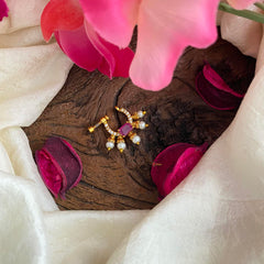 Premium White Red AD Stone Nath / Nose pin-Square-Pearl-G13842