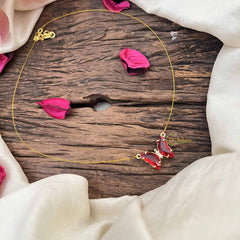 Vriksham Elegant Butterfly Pendant Invisible Chain-Red-G20589