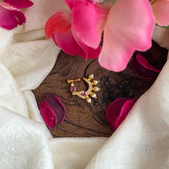 Unique Parrot AD Stone Nath / Nose pin-White Red-Pearl-G13820