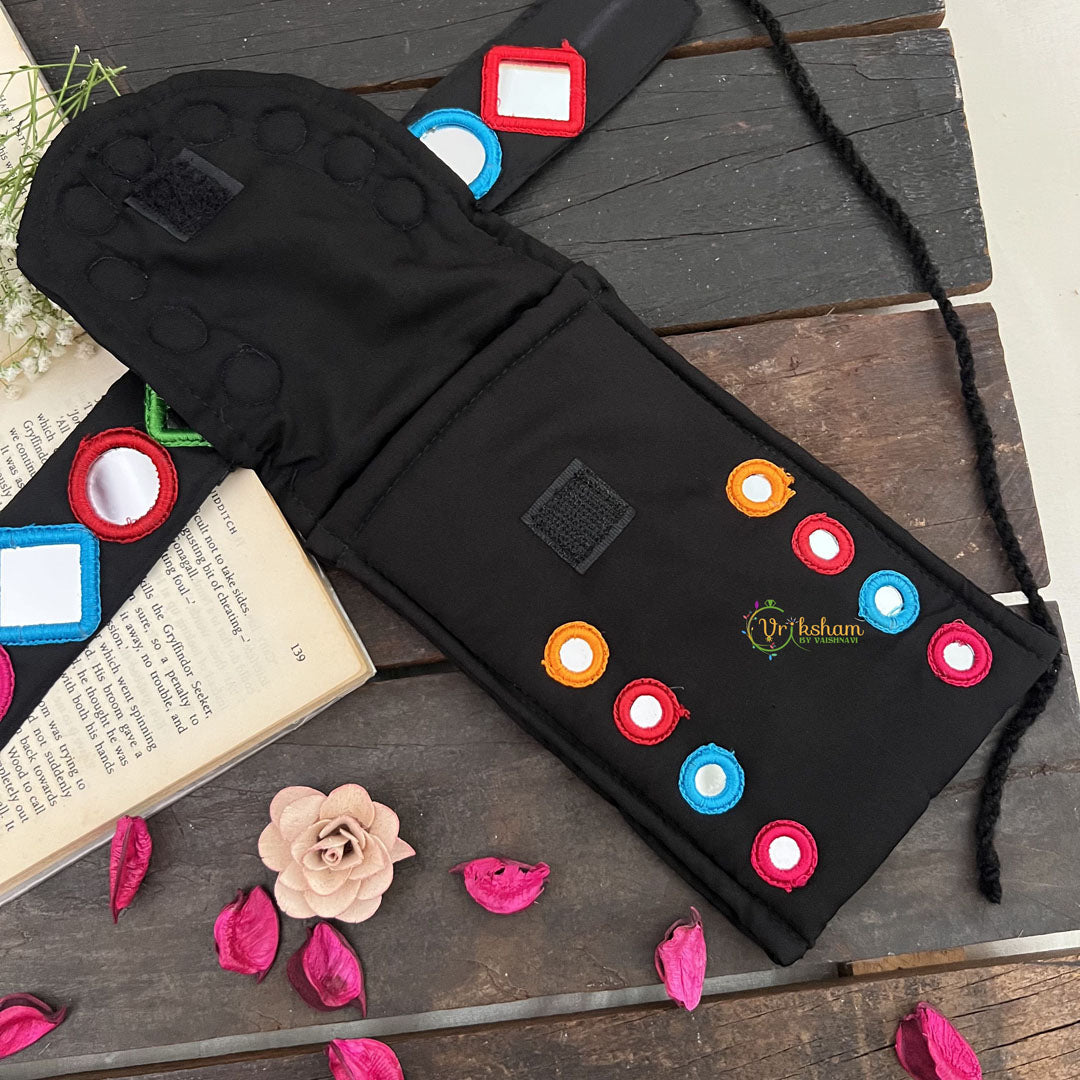 Vriksham Festival Vibes Embroidered With Mirror Mobile Pouch-Black-S1039