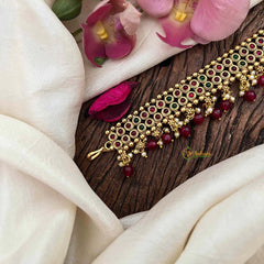 Vriksham Double Doted Line Red Green Stone Sheeshphool-Red Bead-Pearls-G21386