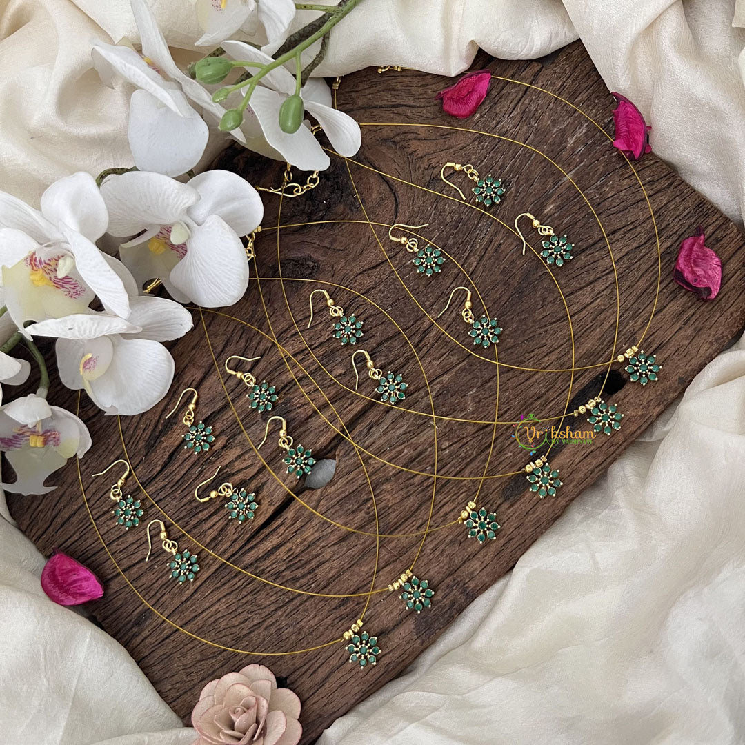 Vriksham Floral Green Stone Invisible Pendant Chain-6 pieces Set-Return Gif-RG220