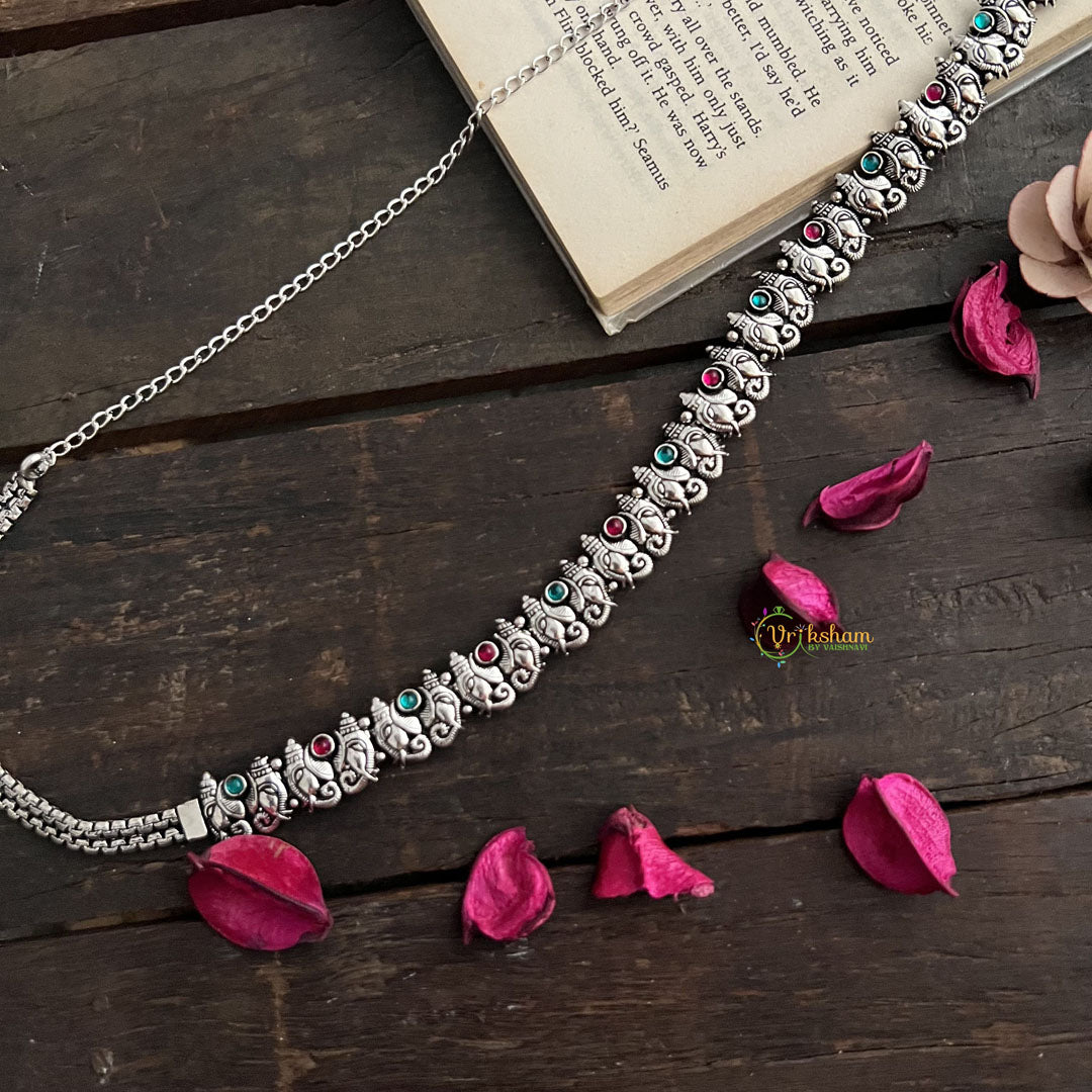 Vriksham Goddess Glow Ganesha Silver Oxidized Hipchain-S1041