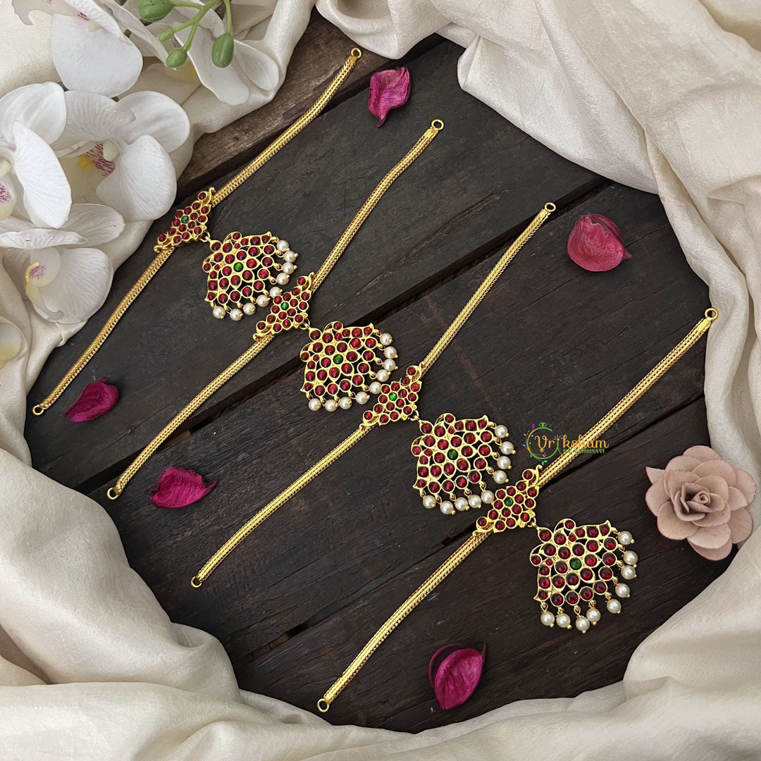 Vriksham Traditional Kemp Stone Attgai  Necklace Return Gift-Pearl-RG205