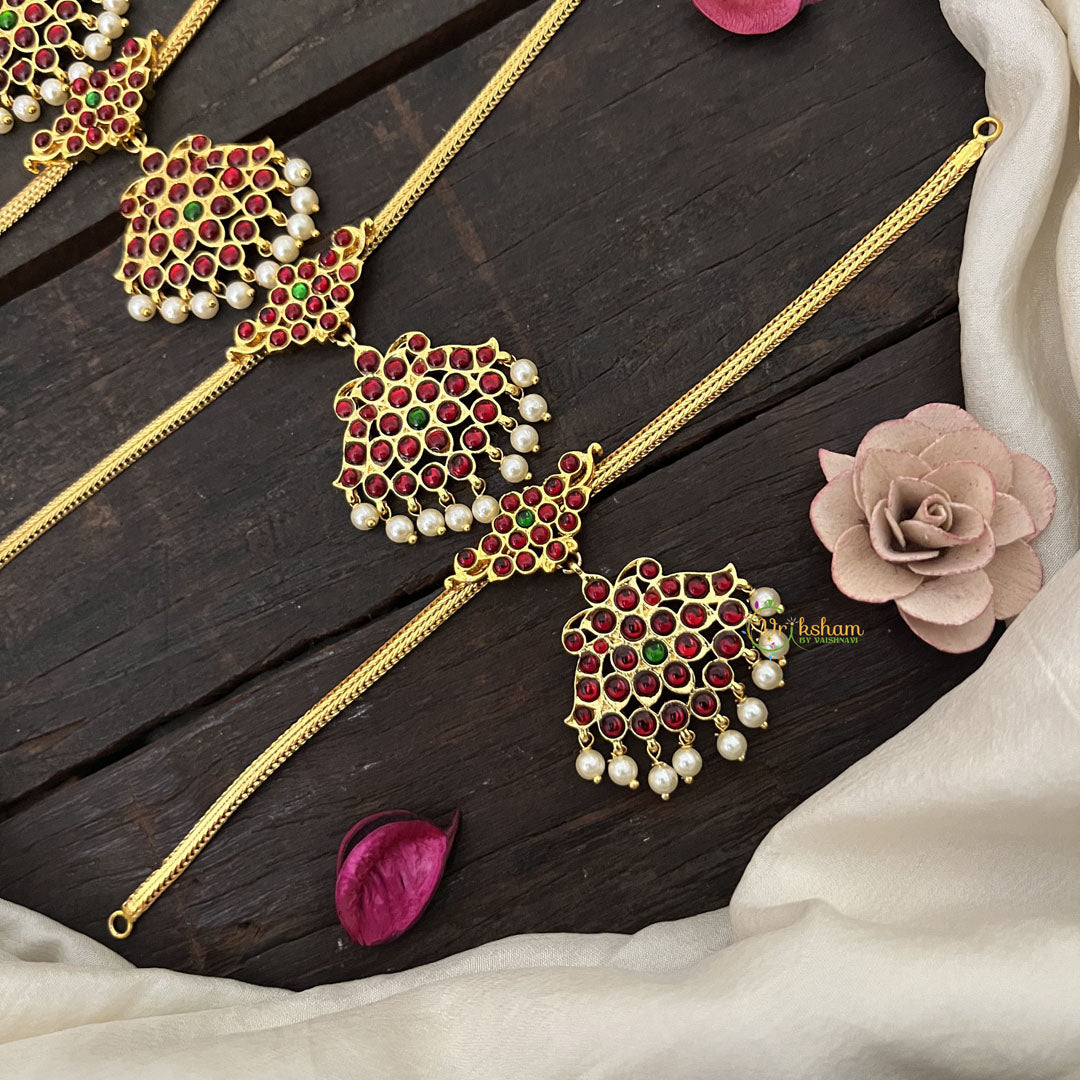 Vriksham Traditional Kemp Stone Attgai  Necklace Return Gift-Pearl-RG205