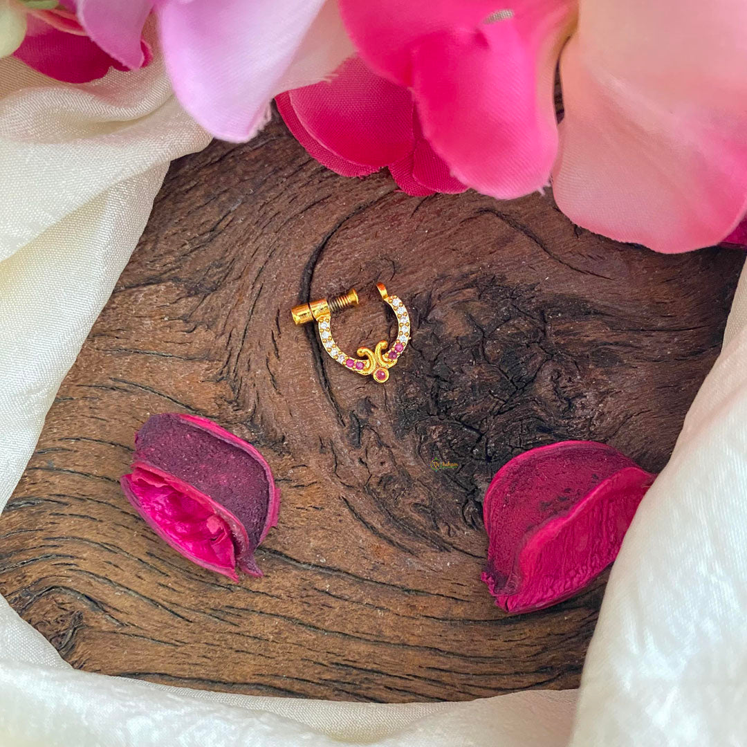 Simple Red White AD Stone Nath / Nose pin-G13742