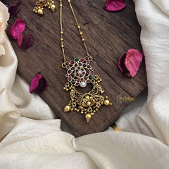 Vriksham Exclusive Red Green Stone Pendant Chain-Golden Pearls-G15644
