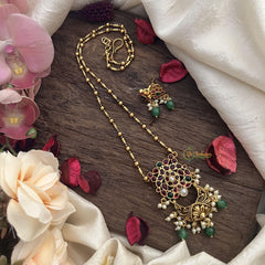 Vriksham Exclusive Red Green Stone Pendant Chain-Green Bead-G15648