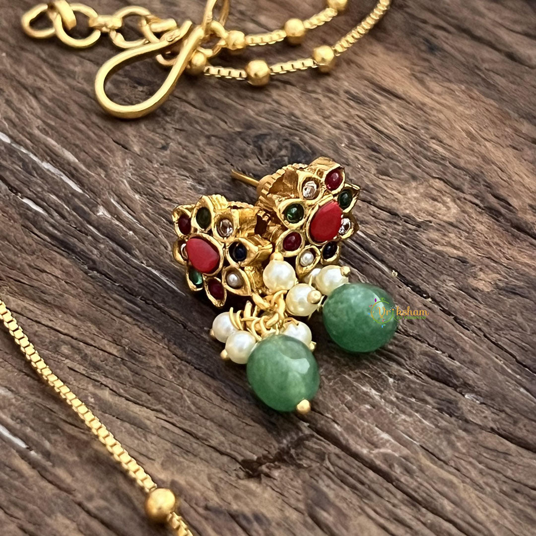 Vriksham Exclusive Navrathna Stone Pendant Chain-Green Bead-G15649