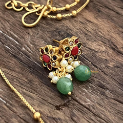 Vriksham Exclusive Navrathna Stone Pendant Chain-Green Bead-G15649