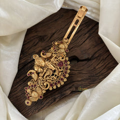 Gold Look Alike Temple Hair clip -Gold Bead-Krishna Radha-Red-G11255