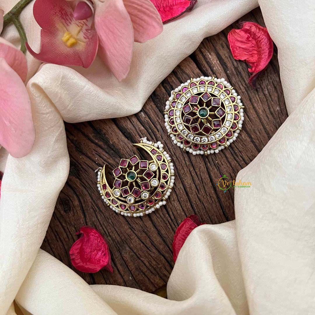 Vriksham Royal Pearl-Bordered Leaf & Floral Motif Stone Chandran & Suryan Billai-G21397