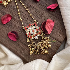Vriksham Exclusive Coral Stone Pendant Chain-Golden Pearls-G15645