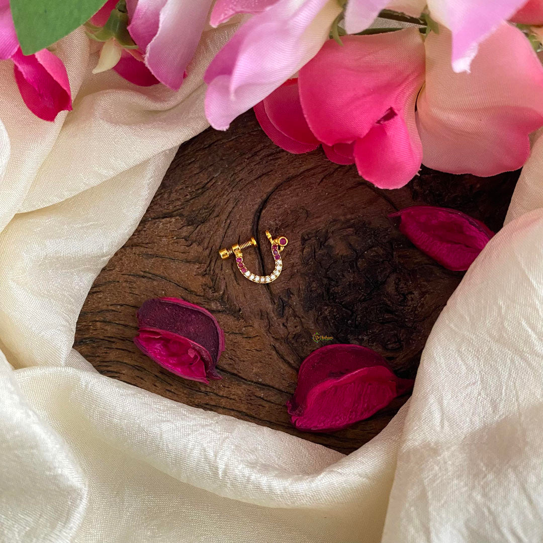 Peacock Style AD Stone Nath / Nose pin-White Red-G13825