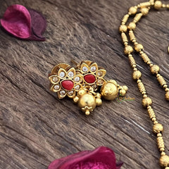 Vriksham Exclusive Coral Stone Pendant Chain-Golden Pearls-G15645