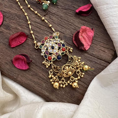 Vriksham Exclusive Navrathna Stone Pendant Chain-Golden Pearls-G15642