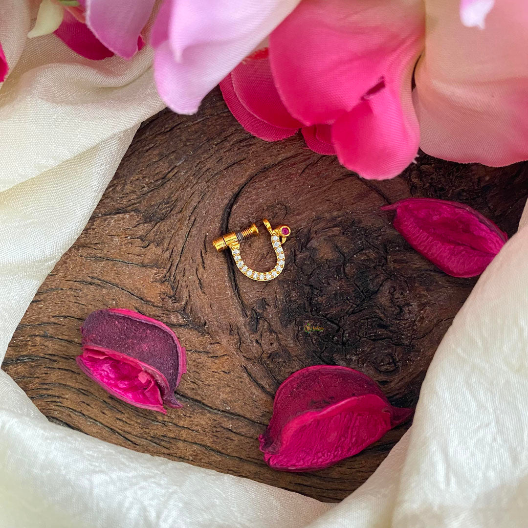 Peacock Style AD Stone Nath / Nose pin-White-G13827