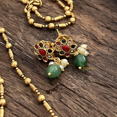 Vriksham Exclusive Navrathna Stone Pendant Chain-Golden Pearls-G15642