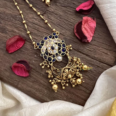 Vriksham Exclusive Blue Stone Pendant Chain-Golden Pearls-G15647