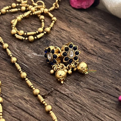 Vriksham Exclusive Blue Stone Pendant Chain-Golden Pearls-G15647